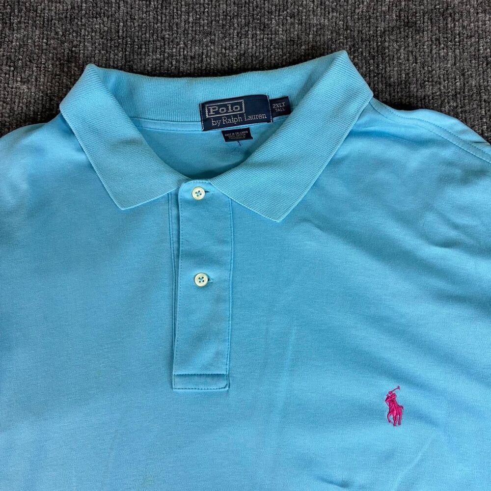 Polo Ralph Lauren Men’s 2XLT Tall Blue Polo Shirt Pink Pony Cotton